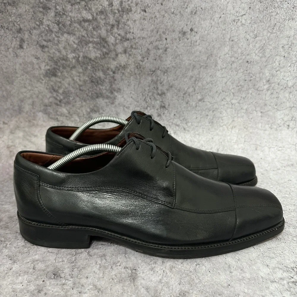 Johnston & Murphy Dobson Oxford Men 11.5 Black Cap Toe Leather Dress Shoes